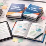 Livres formation et tablette sur bureau