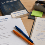 Livre La Sixième avec questionnaire et correction, stylos et carnet
