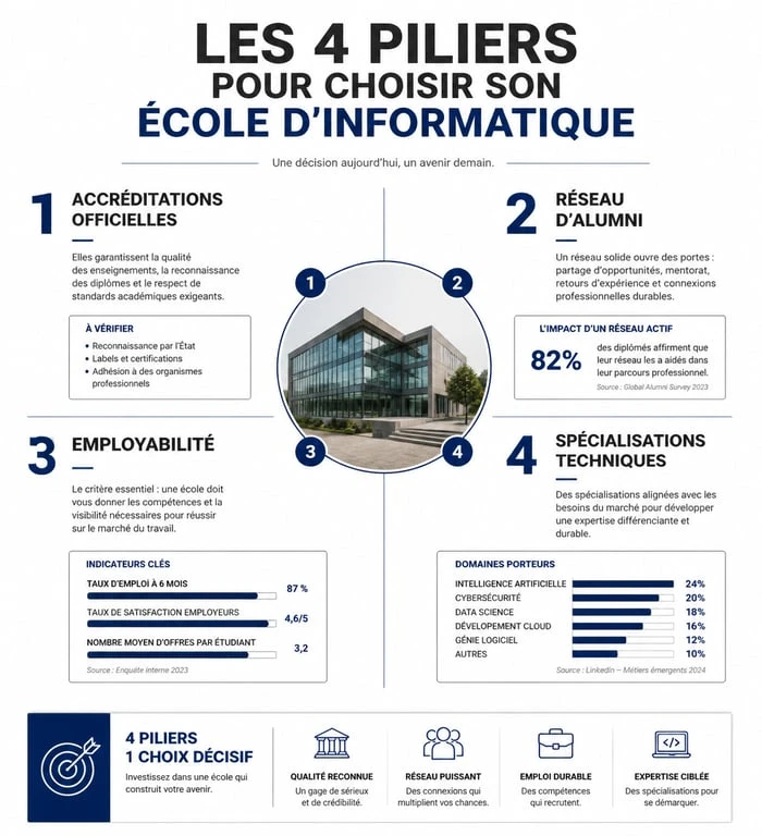 Infographie des critères de sélection pour un classement des écoles informatiques