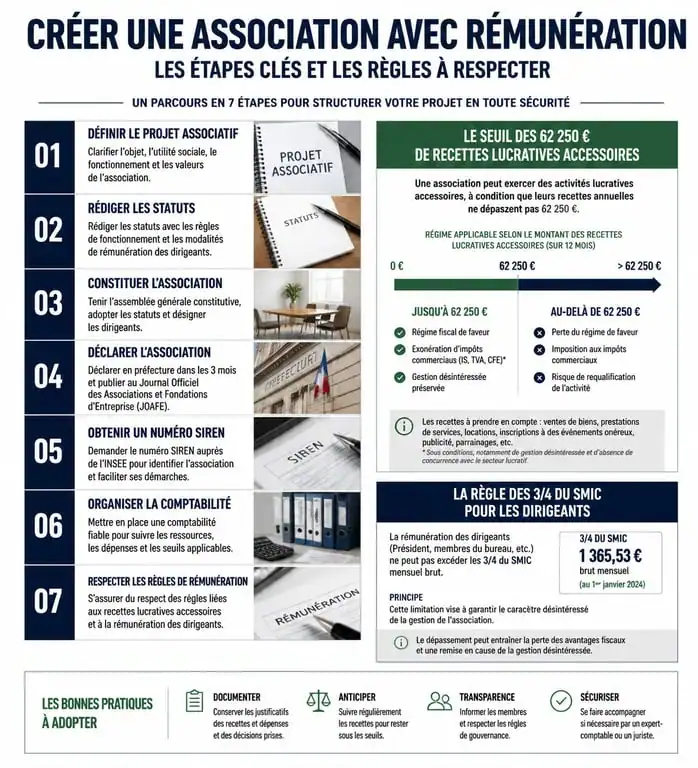 Infographie sur la création d'une association et les règles de rémunération