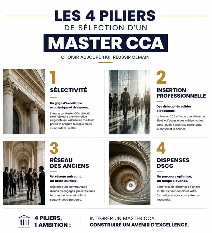 Infographie des critères de sélection pour le classement des meilleurs Master CCA en France