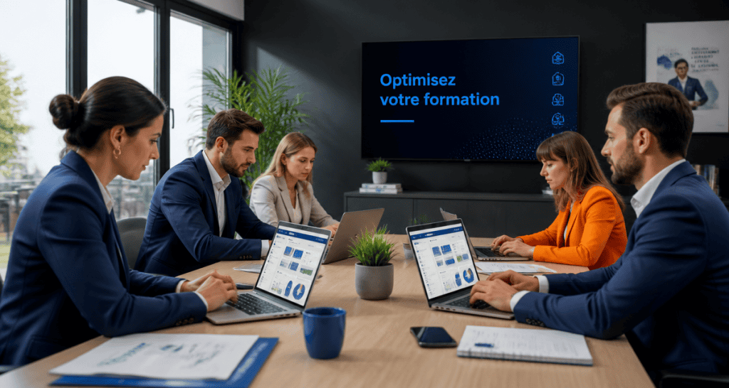 erp pour centre de formation équipe autour d'un tableau de bord