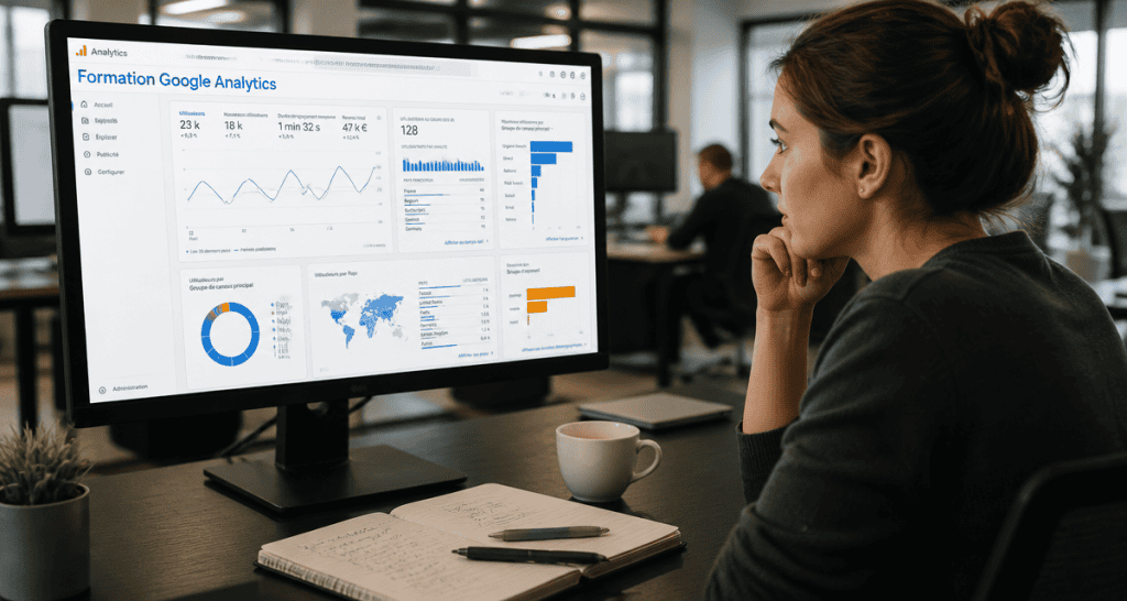 formation à google analytics 4 sur écran avec graphique