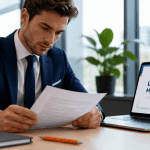 jeune ingénieur relit lettre de motivation ingénieur dans bureau lumineux