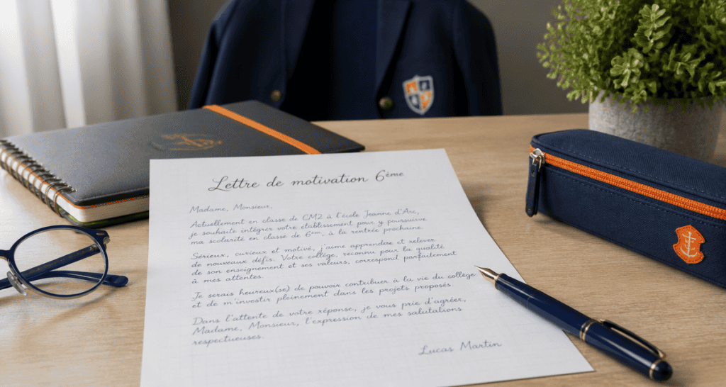 lettre motivation collège privé 6ème sur bureau