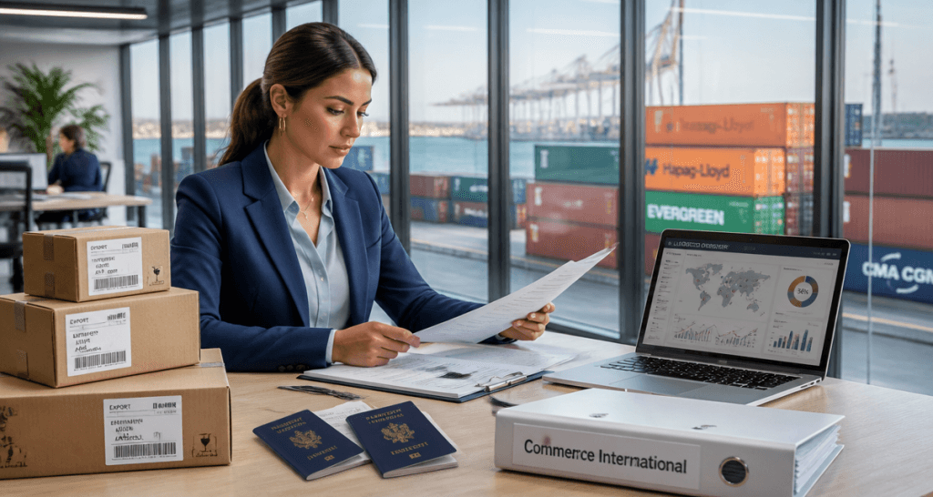 metier dans le commerce international femme open space