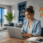 métier en télétravail femme ordinateur salon