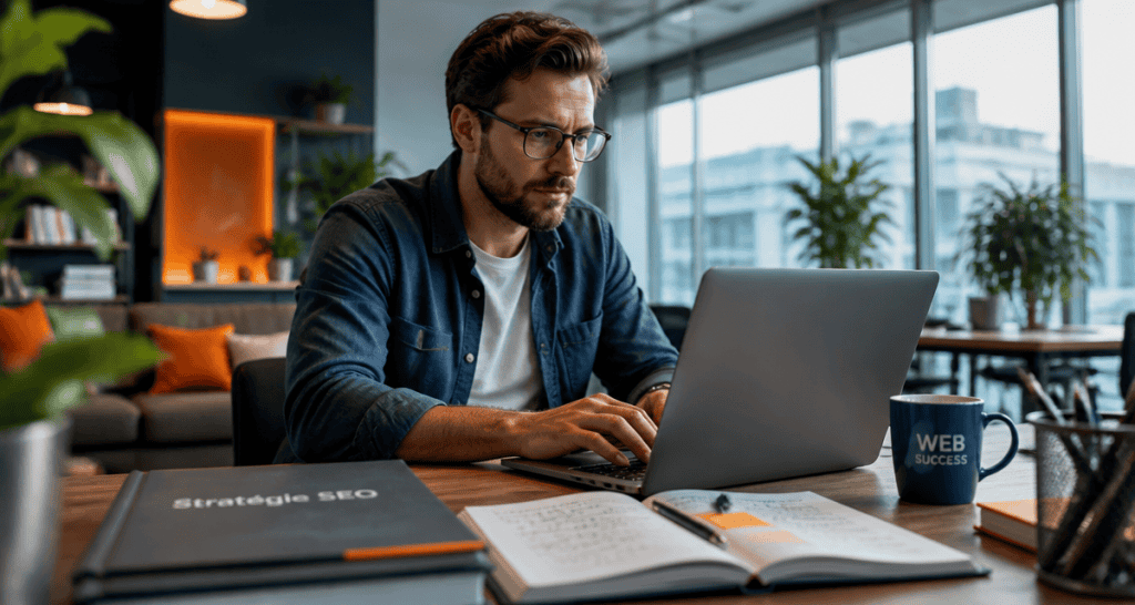 rédacteur web SEO freelance en coworking, stratégie SEO