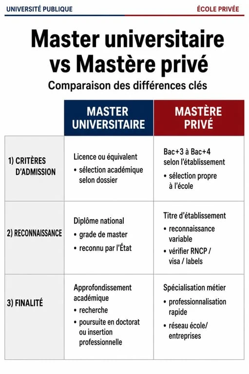 Infographie comparative entre Master et Mastère pour comprendre la définition et les différences