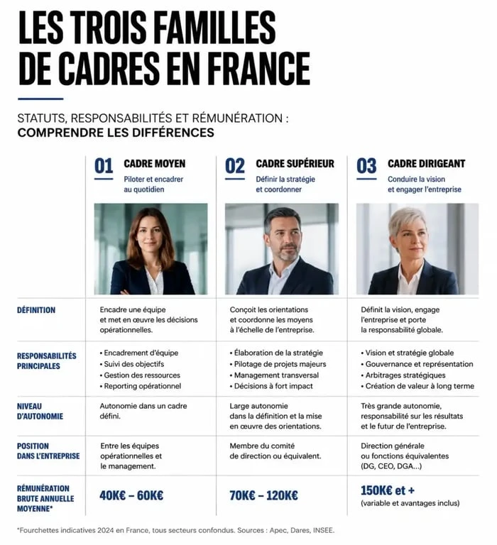 Infographie sur les différents types de métiers cadre en France