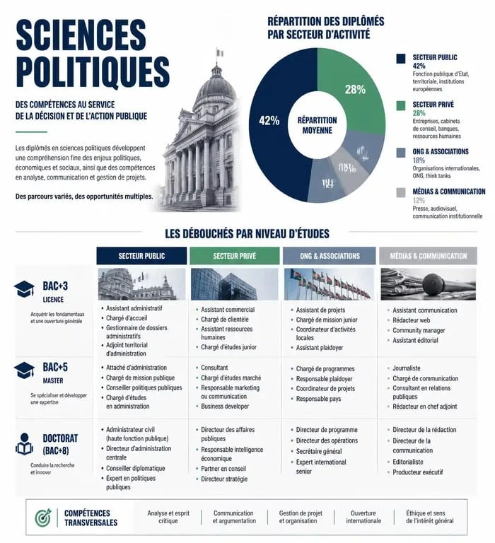 Infographie des débouchés professionnels après des études en sciences politiques