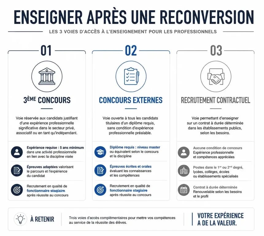 Infographie des voies d'accès pour devenir prof après une expérience professionnelle