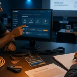 Formateur informatique montrant un plan de formation à un stagiaire en session