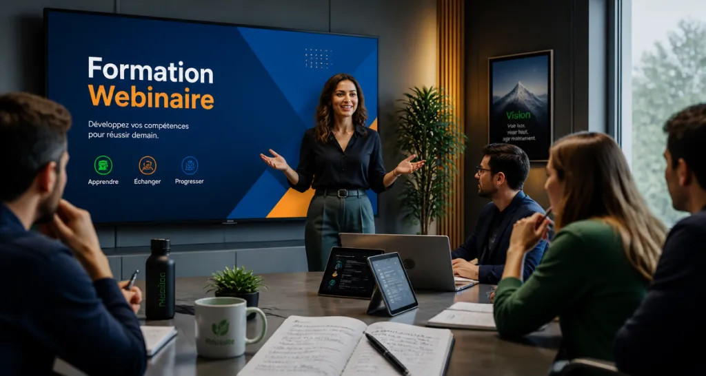 Formation webinaire animée en salle moderne