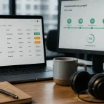 Travail a distance : coworking calme, bureau et ordinateur pour télétravail