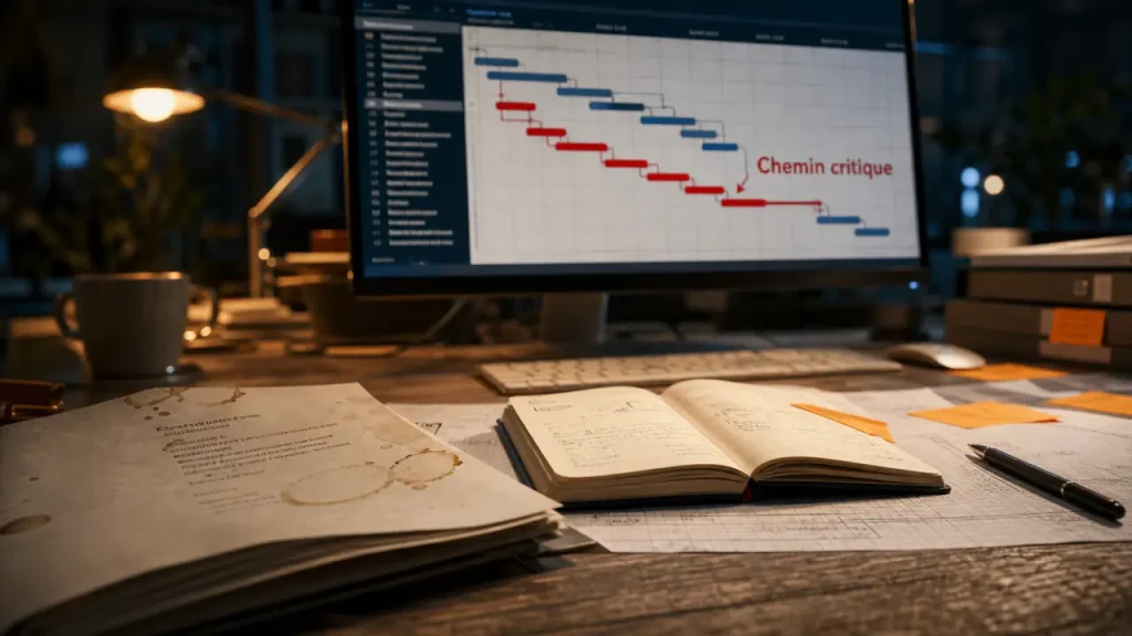 Chemin critique Gantt : tâches qui retardent le projet