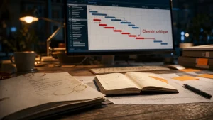 Chemin critique Gantt : tâches qui retardent le projet