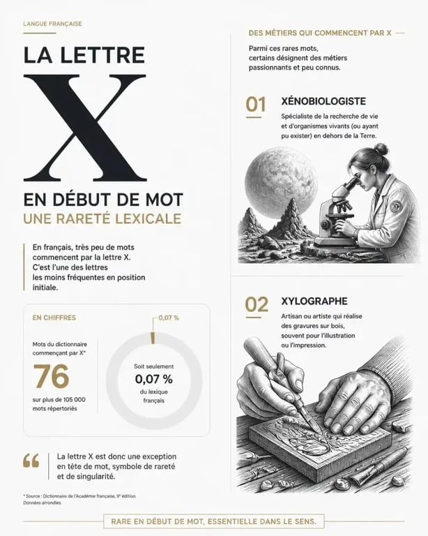 Infographie sur la rareté des métiers en X dans la langue française