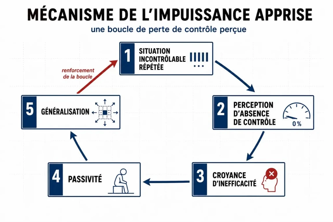 Schéma explicatif du mécanisme psychologique de l'impuissance apprise