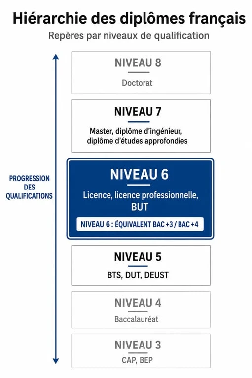 Hiérarchie des diplômes français : positionnement du diplôme de niveau 6