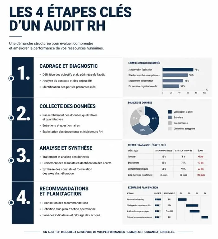 Infographie des étapes d'un audit RH pour une entreprise