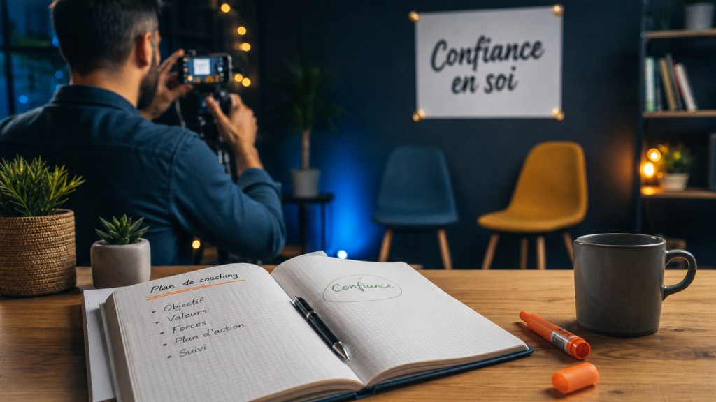 Formation confiance en soi : coach filme dans un studio