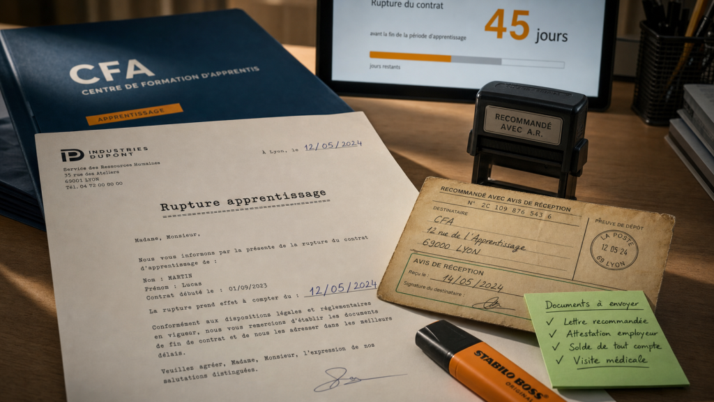 Modele lettre rupture contrat apprentissage par l'employeur : 45 jours