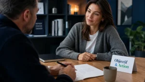 Coaching professionnel : coach et cliente pour transition et confiance