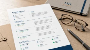cv sans photo sur table, mise en page aérée, recruteur