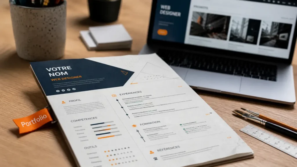 CV webdesigner avec portfolio visible et maquette claire