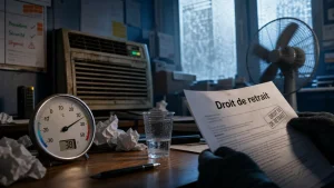 Temperature droit de retrait : thermomètre au bureau 18°C 28°C 30°C