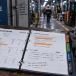 Audit QHSE : classeur d’audit, QHSE et EPI sur table