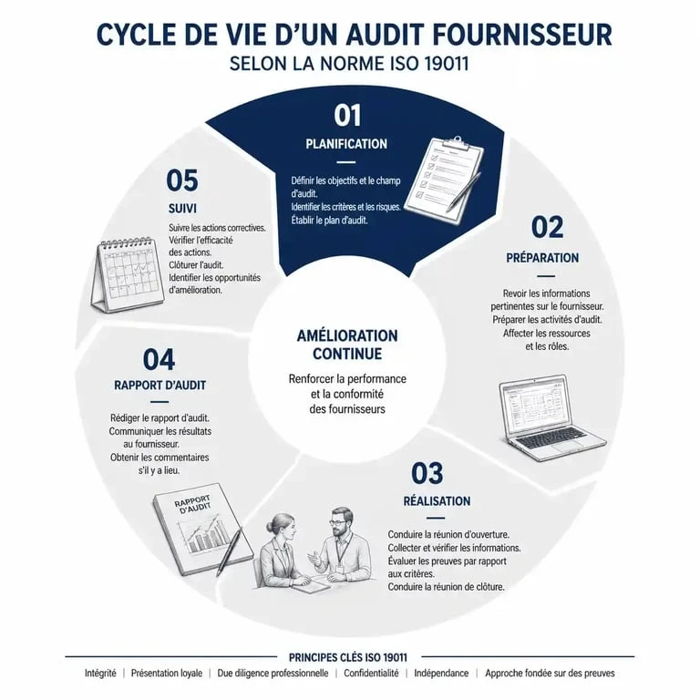 Cycle de vie d'un audit fournisseur selon la norme ISO 19011