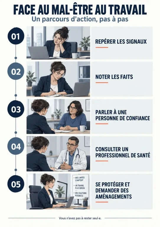 Mal être au travail que faire : les étapes pour repérer les signaux, demander de l’aide et consulter