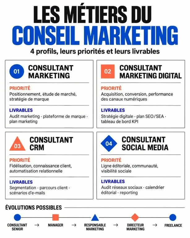 Consultation marketing : comparaison des spécialités et des évolutions de carrière
