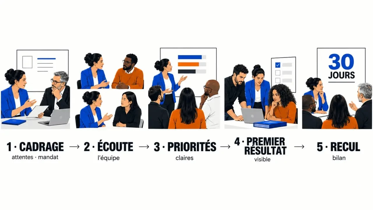Étapes clés pour réussir une prise de poste à responsabilité, de l’écoute au premier bilan